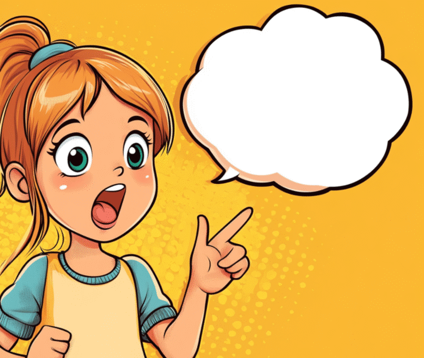 a girl thinking of a good caption for a cartoon caption contest